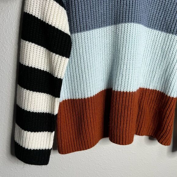 Thick Stripe Colorblock Knit Pullover Crewneck Contrast Sweater Medium - Picture 2 of 10